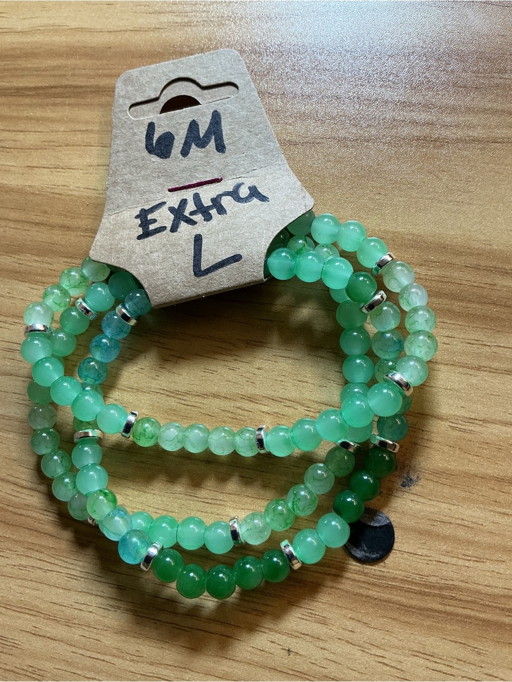 Green Beaded Stretch Bracelet Set with Silver Accents - Women Jewelry